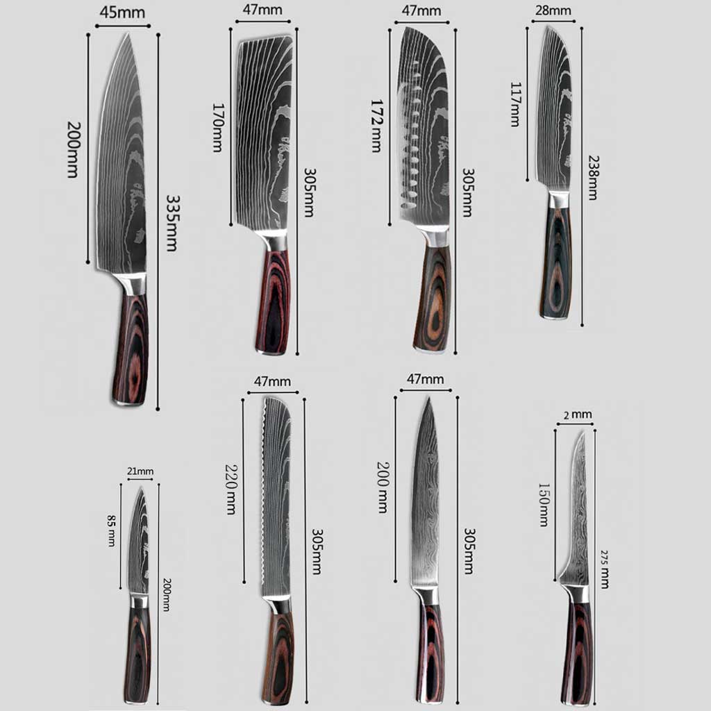 Japanese kitchen knives, steel, 2x Santoku, various sets available