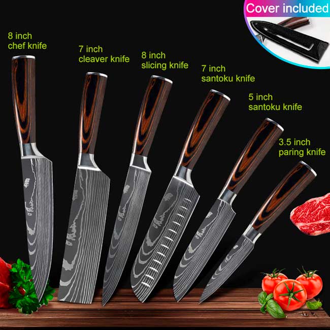 Cuchillos de cocina japoneses, acero, 2x Santoku, varios sets disponibles
